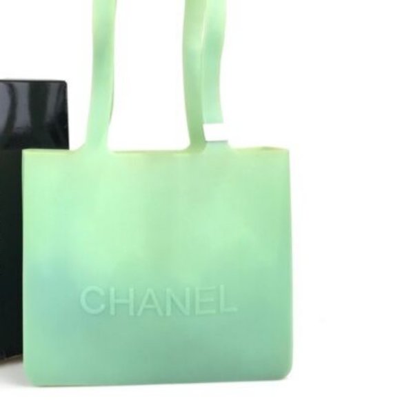 Chanel Bag Handbag Rubber Chanel Logo Clear Green Authentic - Picture 4 of 12